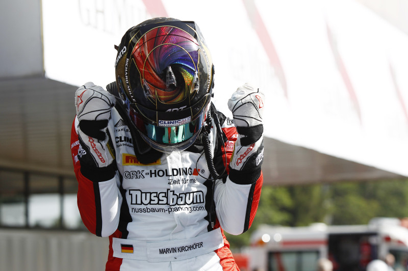 2015 GP3 Series Round 1. Circuit de Catalunya, Barcelona, Spain. Sunday 10 May 2015. Marvin Kirchhofer (GER, ART Grand Prix) celebrates his win in Parc Ferme Photo: Sam Bloxham/GP3 Series Media Service. ref: Digital Image _G7C3504