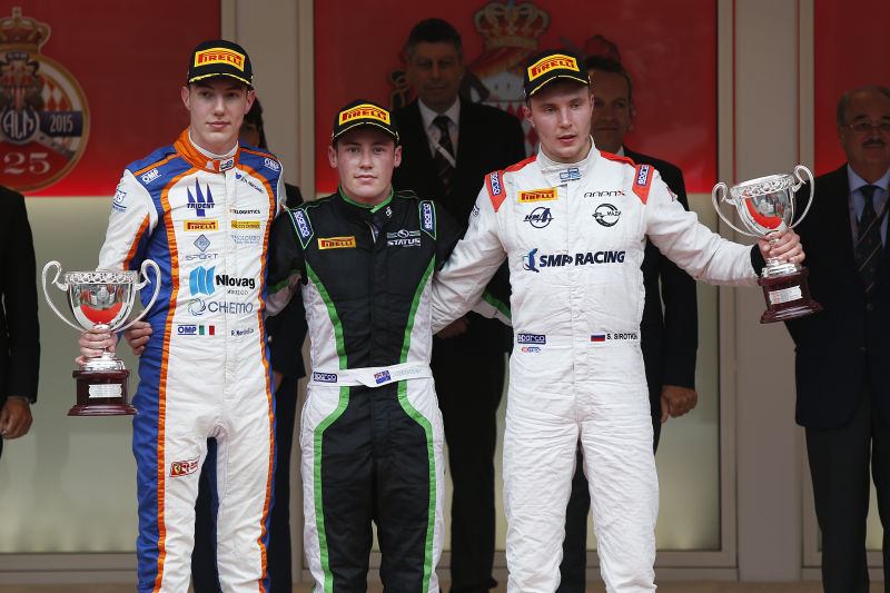 2015 GP2 Series Round 3 - Monte Carlo, Monaco. Saturday 23May 2015. Richie Stanaway (NZL, Status Grand Prix), Raffaele Marciello (ITA, Trident) & Sergey Sirotkin (RUS, Rapax) Photo: Sam Bloxham/GP2 Series Media Service. ref: Digital Image _SBL1103